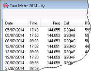 Snapshot of showing part of the FISTS Eu Two Metre Activity QSO list.