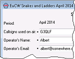 Snapshot showing part of the EuCW Snakes & Ladders entry form.