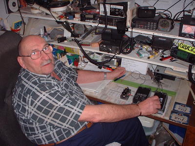 Photograph of Tony G8XGQ in his shack.