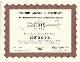 Image of Basic Century Award certificate.  Click to view the Award's details