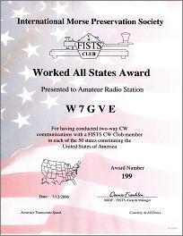 Image of a Worked All States Award certificate.