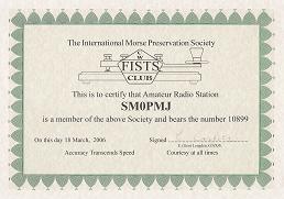 Image of Goeran SM0PMJ's membership certificate, the very last one signed by Geo G3ZQS.  Click for a larger image.