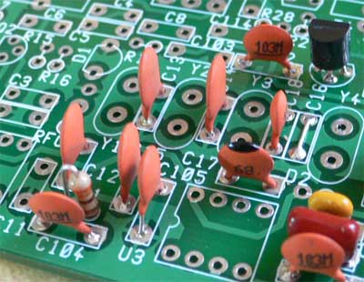 Photograph of PCB showing filter capacitors